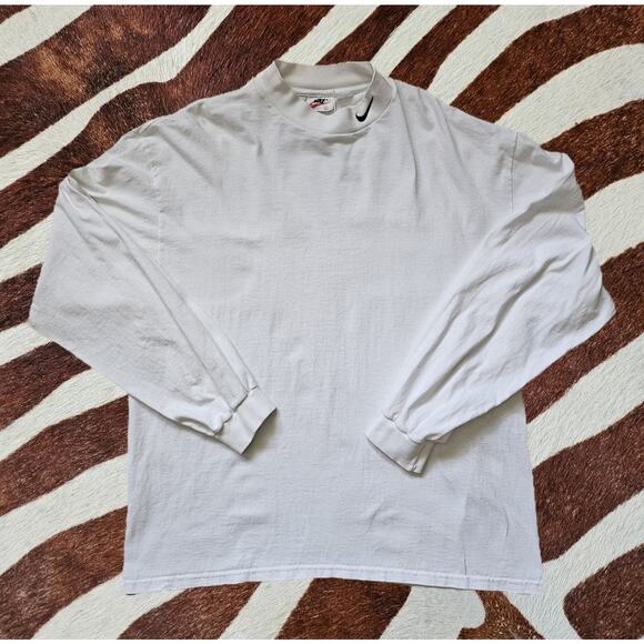 Vintage Nike Long Sleeve Shirt Mock Neck Men’s XL White Logo 90s - Picture 1 of 5